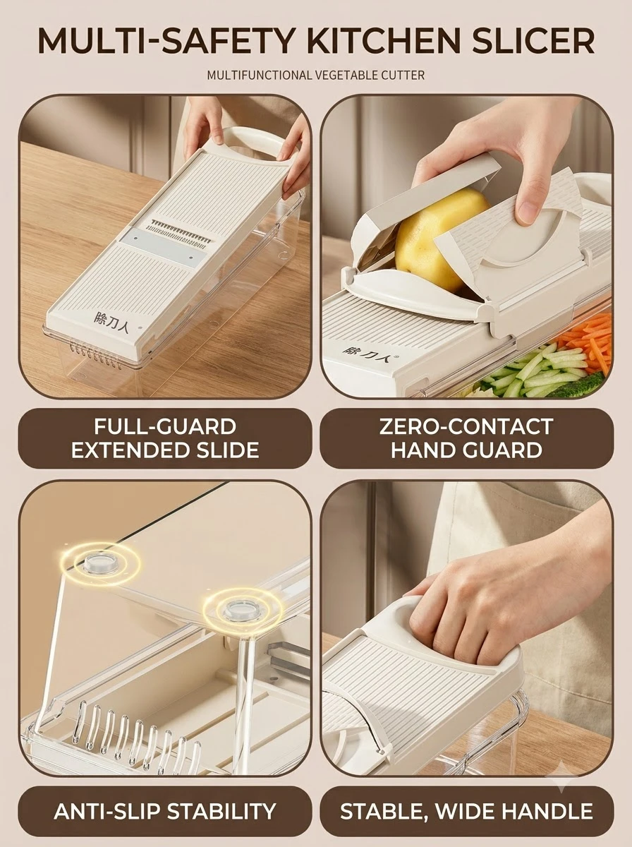 Full guard extended slide, zero contact hand guard, anti-slip stability, stable wide handle