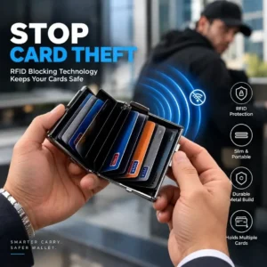 RFID Blocking Stainless Steel Card Holder, Slim Portable Anti-Theft Metal Credit Card Case