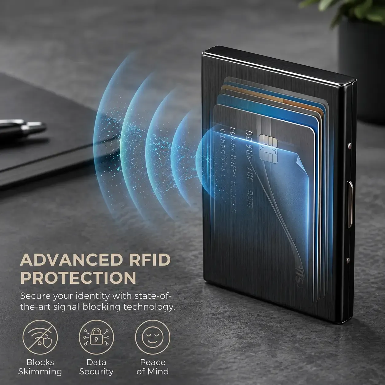 RFID Blocking Stainless Steel Card Holder, Slim Portable Anti-Theft Metal Credit Card Case - Image 2