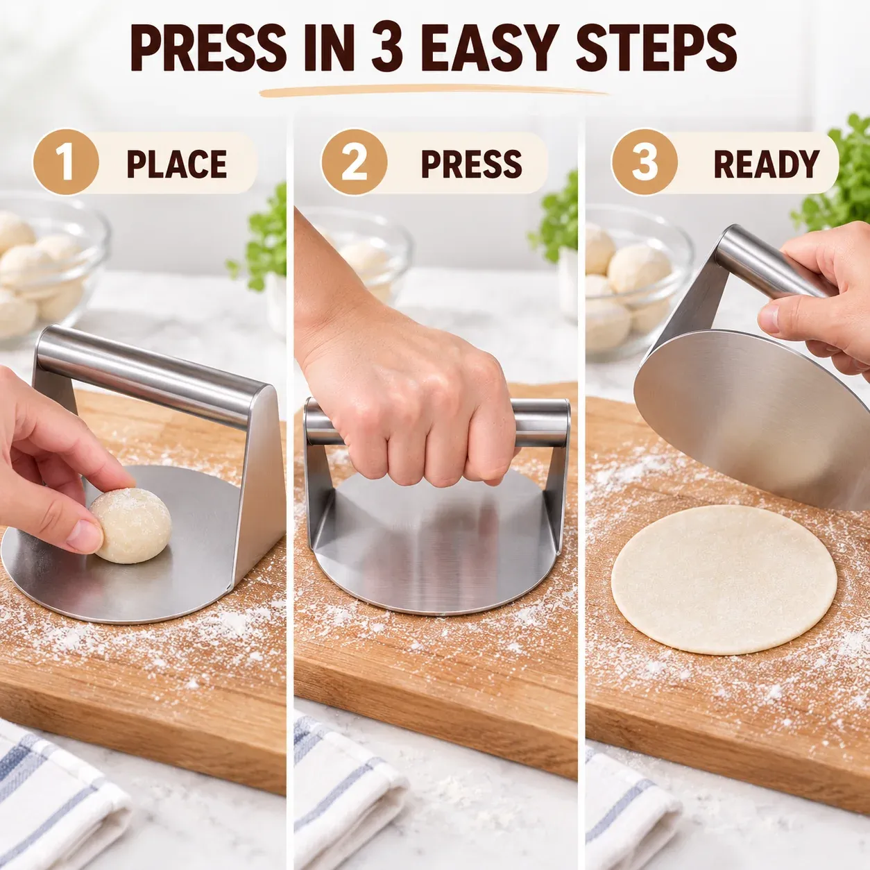 Stainless Steel Roti & Puri Dough Press (Buy 1 Get 1 Free) - Image 8