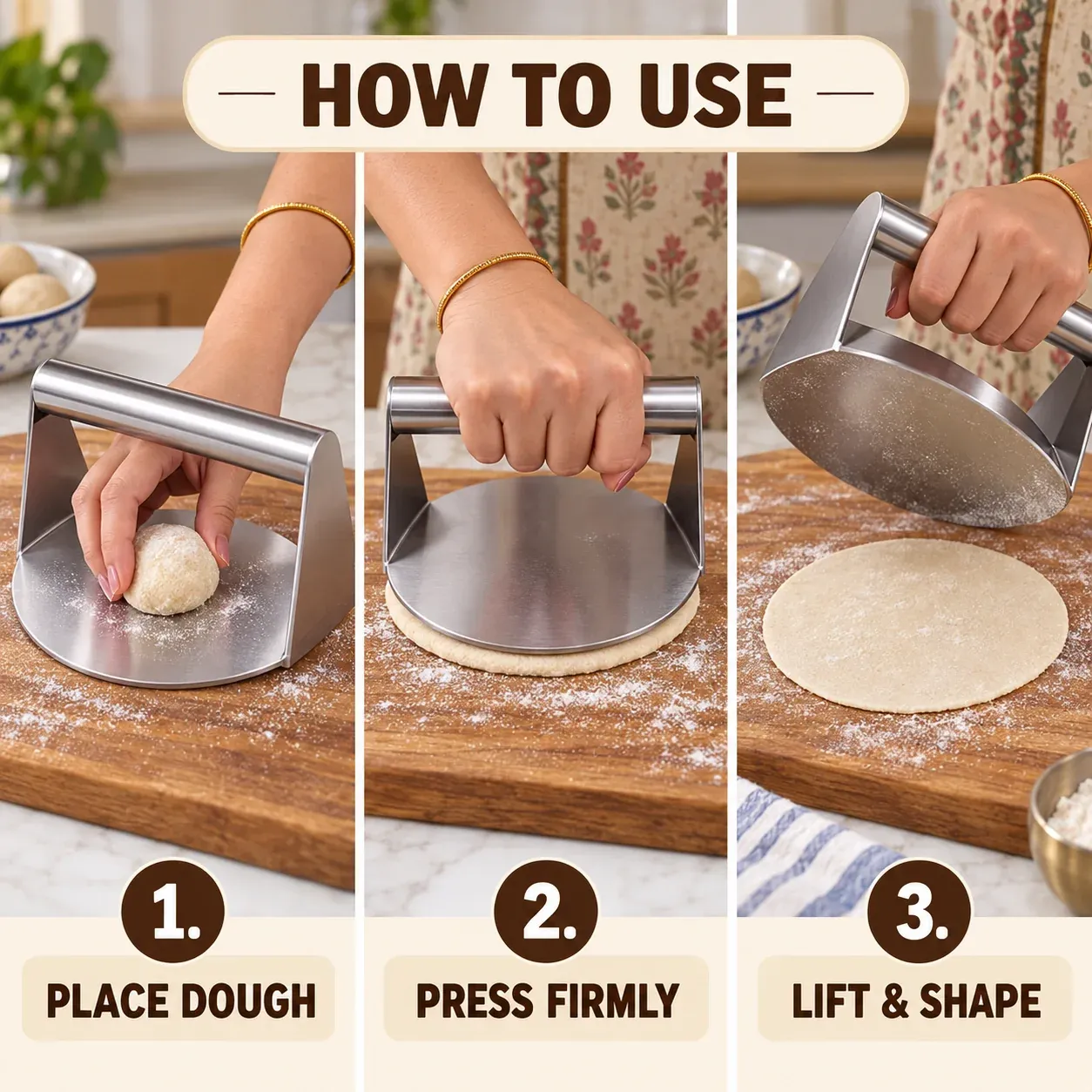 Stainless Steel Roti & Puri Dough Press (Buy 1 Get 1 Free) - Image 5